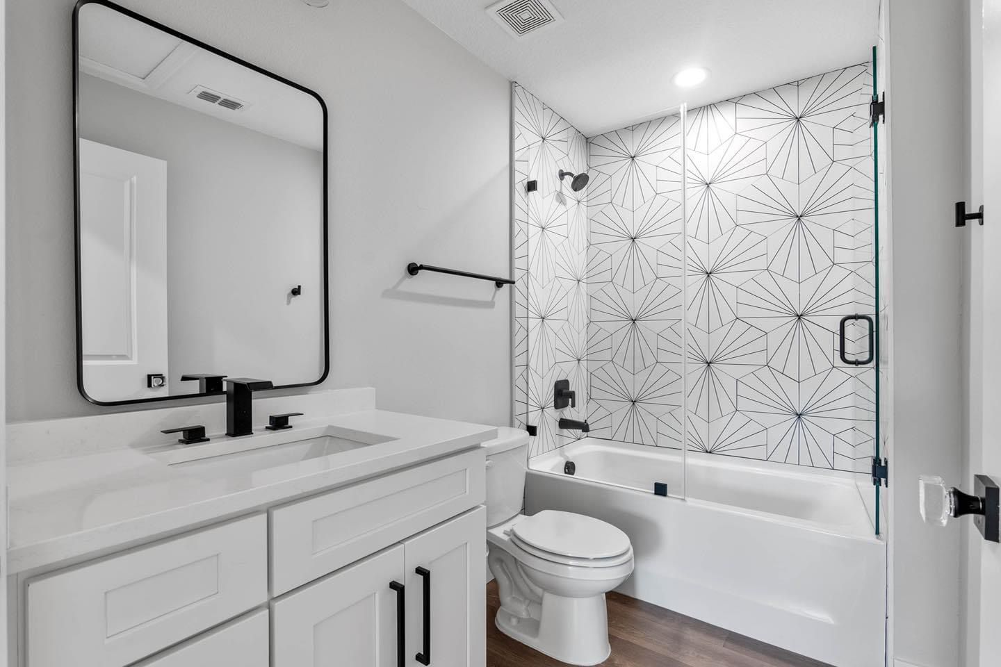Bathroom with geometric tile