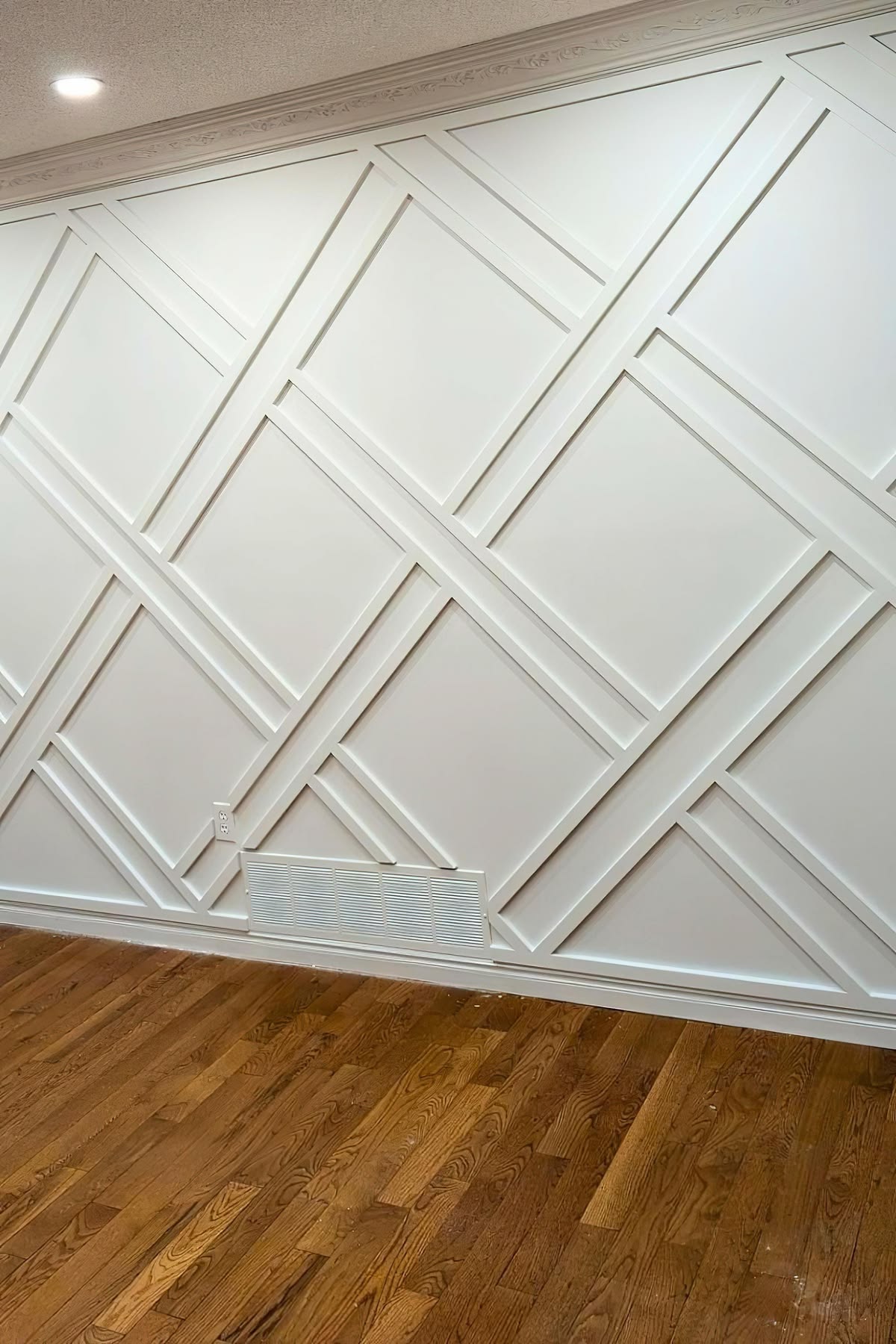 White geometric accent wall